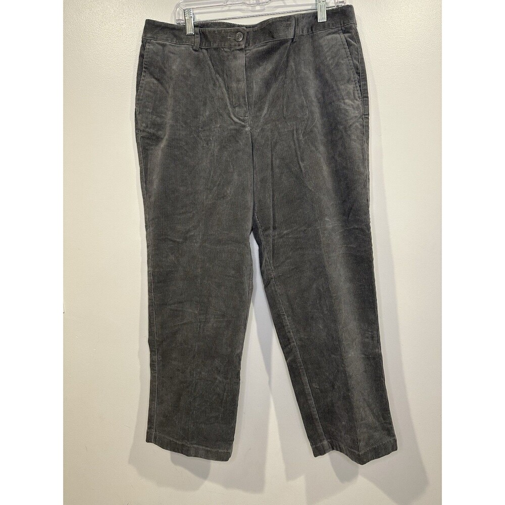 LL Bean Womens Pants 16P Corduroy Gray Favorite Fit Pockets Casual Office Career